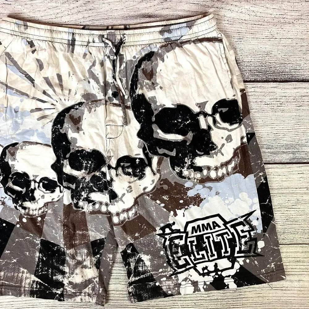 Vintage Y2k MMA Elite All Over Print Skull Graphic Shorts